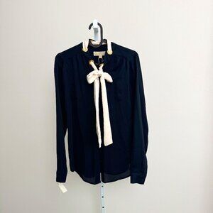 Michael Kors Navy Blouse with Cream Bow Tie